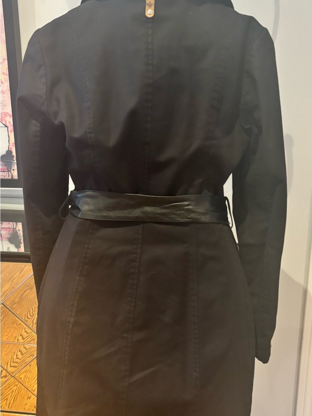 Mackage Black Trench Coat with Leather Belt & Silver Zippers - Picture 2 of 11